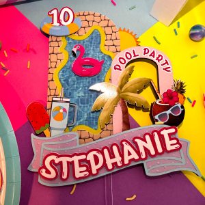 pool party cake topper | 3d summer birthday decor | teen girl splish splash party | custom pool birthday topper
