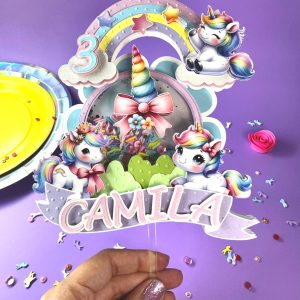 personalized unicorn shaker cake topper with led light – magical girl birthday decoration
