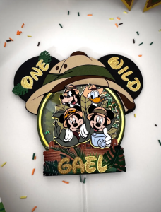 personalized safari mickey mouse shaker cake topper – jungle birthday decoration for boy or girl safari jungle theme party decoration