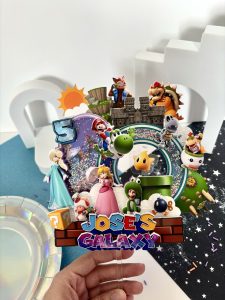 super mario galaxy cake topper with shaker | personalized mario birthday decoration | 3d custom cake topper