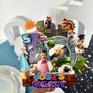 super mario galaxy cake topper with shaker | personalized mario birthday decoration | 3d custom cake topper